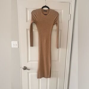 Mango Tan Ribbed Knit Dress